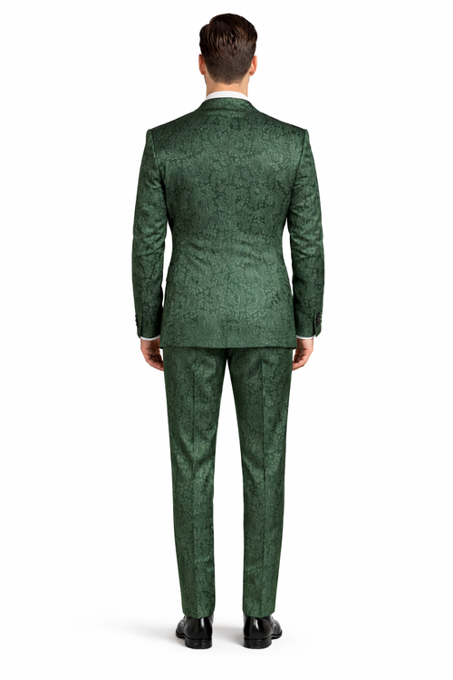 Mens Paisley Prom Suit in Hunter Green β Slim Fit Formal Party Outfit