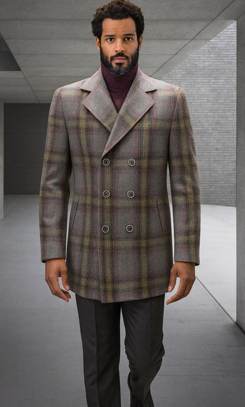 Mens Peacoat - Plaid Overcoats - Carcoat Grey USA Men's Outlet
