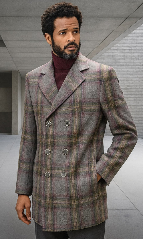 Mens Peacoat - Plaid Overcoats - Carcoat Grey USA Men's Outlet