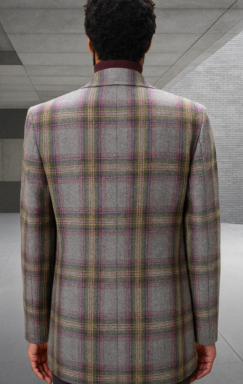 Mens Peacoat - Plaid Overcoats - Carcoat Grey USA Men's Outlet