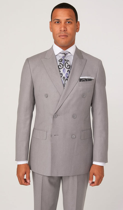 Apollo King "Classic Men's Double Breasted Luxury Wool Feel - Designer Brand - Light Grey"