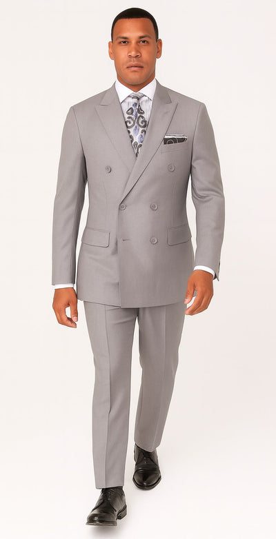 Apollo King "Classic Men's Double Breasted Luxury Wool Feel - Designer Brand - Light Grey"