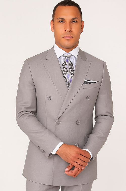 Apollo King "Classic Men's Double Breasted Luxury Wool Feel - Designer Brand - Light Grey"