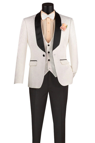 Mens White Vinci 1-Button Shawl Tuxedo
