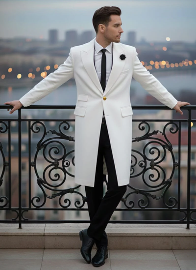 Mens White Velvet Victorian Tailcoat Tuxedo – Three Quarter Length Cutaway Stage And Wedding Jacket