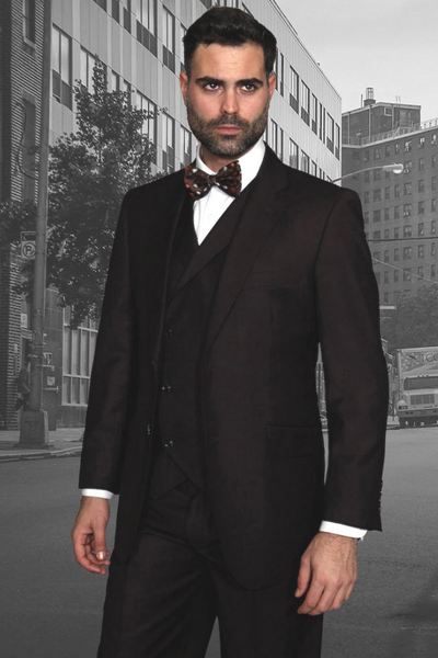 Men's Brown Wool Suit with Double Breasted Vest