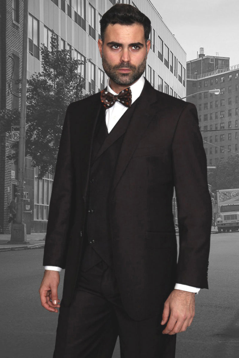 Men's Brown Wool Suit with Double Breasted Vest