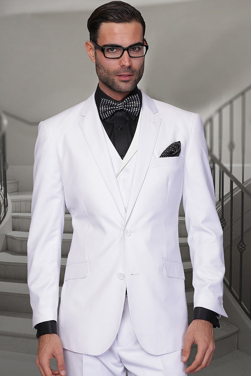 Men's White Wool Suit with Double Breasted Vest