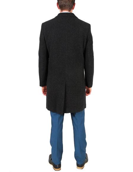 Men's Charcoal 3 Button Closure Overcoat Men's Carcoat - Car Coat Mid Length Three Quarter Length Coat USA Men's Outlet