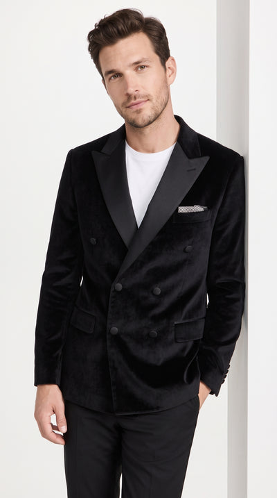 Men’s Black Velvet Double Breasted Tuxedo Blazer, Six Button Formal Sport Coat by Men’s Tuxedo USA