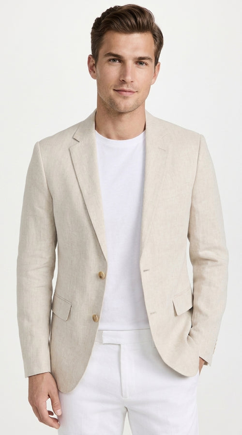 Men’s Natural Linen Blazer, Lightweight Sport Coat for Summer Wedding and Casual Events