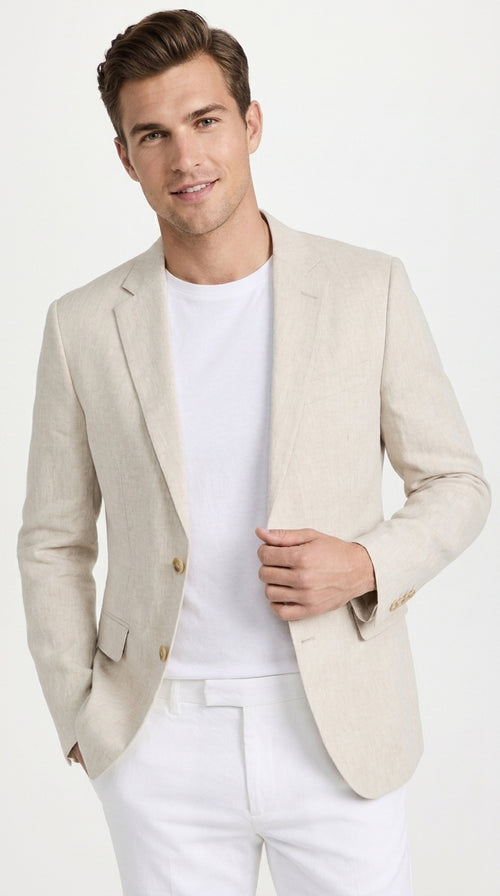 Men’s Natural Linen Blazer, Lightweight Sport Coat for Summer Wedding and Casual Events