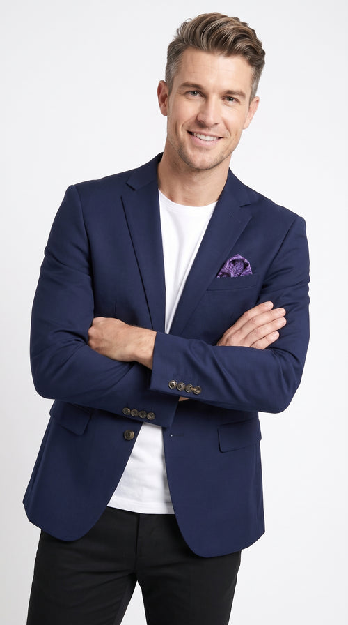 Renoir Men’s Navy Blue Wool 2 Button Sport Coat, Classic Fit Formal Blazer