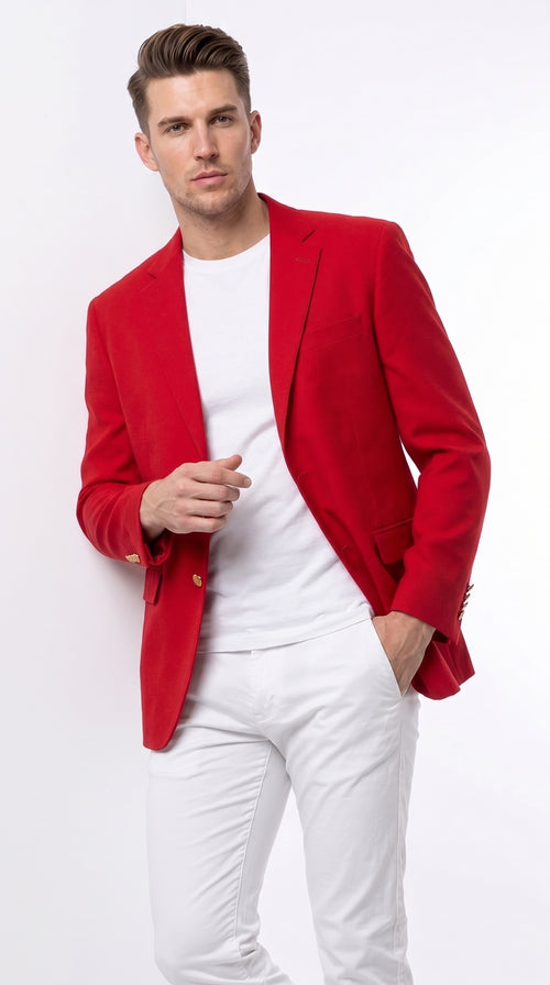 Men’s Solid Red Sport Coat Jacket, Unique Fashion Designer Dress Blazer for Men