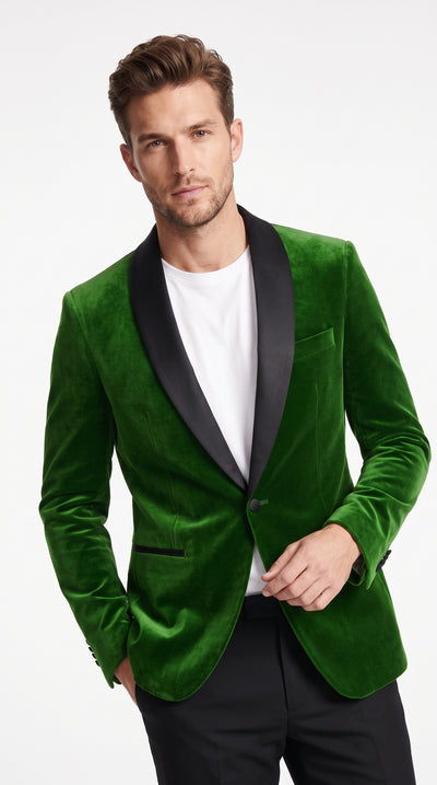 Men’s Hunter Green Velvet Tuxedo Jacket, Designer Formal Dinner Blazer with Black Satin Shawl Lapel