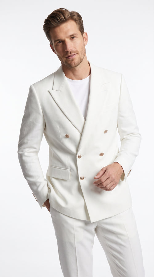 Men’s White Double Breasted Blazer, 6 Button Peak Lapel Formal Sport Coat for Weddings, Prom and Special Events
