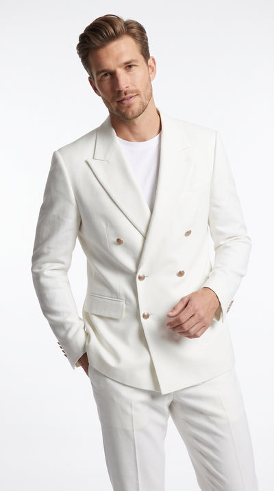 Men’s White Double Breasted Blazer, 6 Button Peak Lapel Formal Sport Coat for Weddings, Prom and Special Events