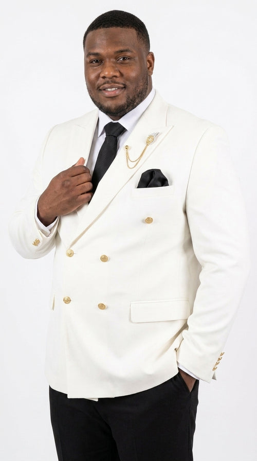 Men’s Ivory Double Breasted Blazer with Gold Buttons, Cream Off White Formal Sport Coat