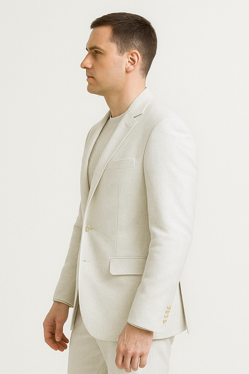 Mens Two Piece Linen Suit Relaxed Hybrid Fit No Collar MensUSA