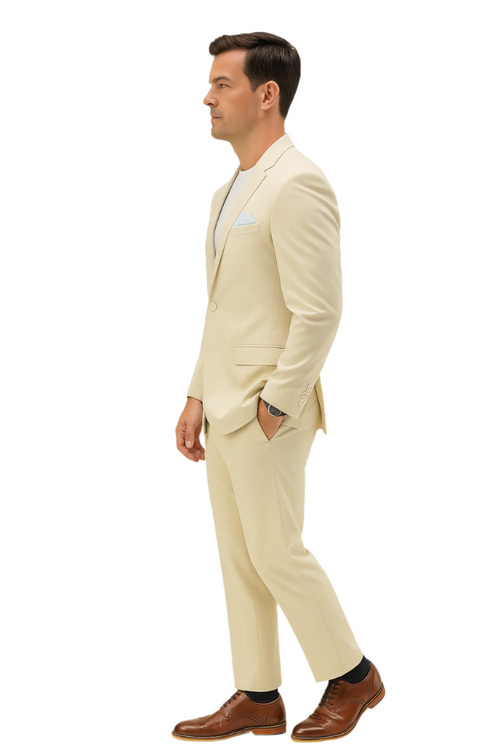 Mens Two Piece Linen Suit Relaxed Hybrid Fit No Collar MensUSA