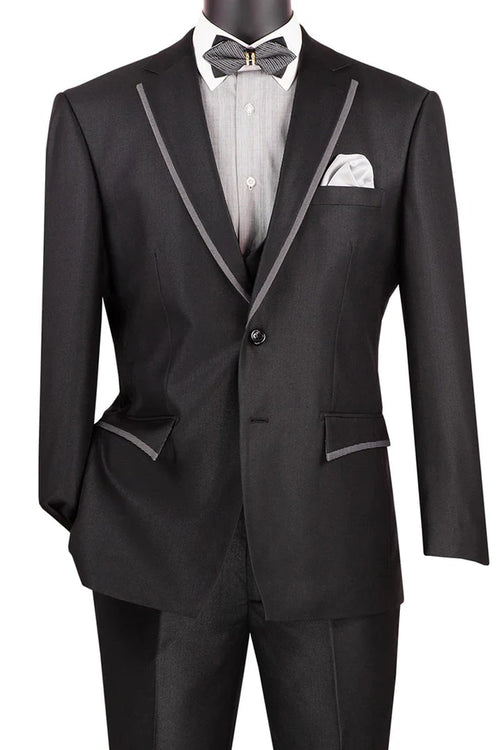 Black Prom Suit - Men's Modern Fit Tuxedo Double Breasted Black Suit