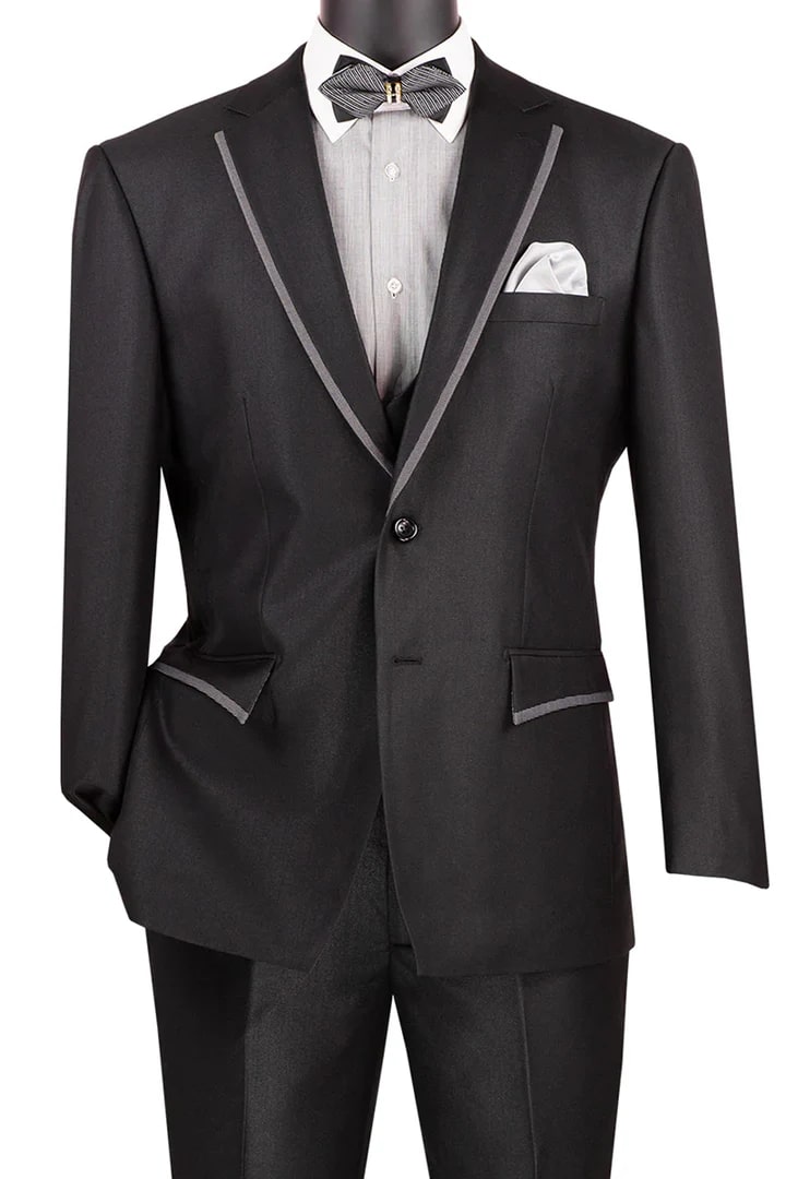 Black Prom Suit - Men's Modern Fit Tuxedo Double Breasted Black Suit