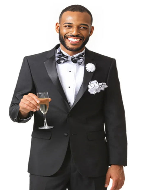 Cheap Tuxedos - Affordable Prom Suit - Mens Two Button Modern Fit Black Basic Tuxedo