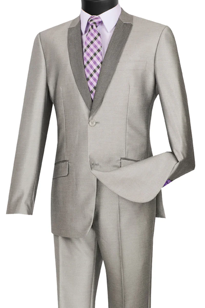 Designer Gray Prom Tuxedo - Grey Wedding Peak Shawl Tuxedo by PROMTUXEDO