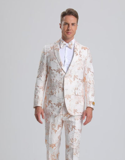 Men's White & Peach Floral Paisley Prom Tuxedo by PROMTUXEDO