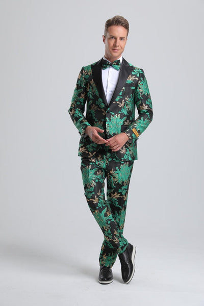 Men's Green & Black Floral Paisley Prom Tuxedo by PROMTUXEDO