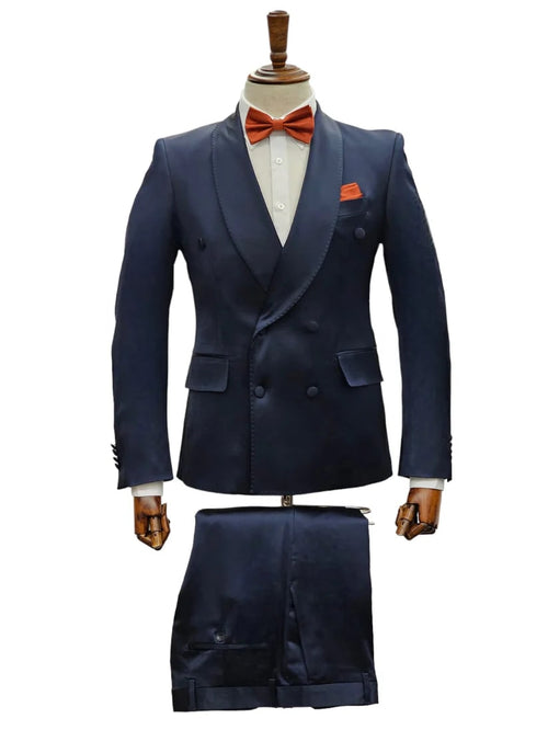 Double Breasted Tuxedo Suit - Slim fitted Suit - Navy Suit - Shawl Collar - Men's Tuxedo USA