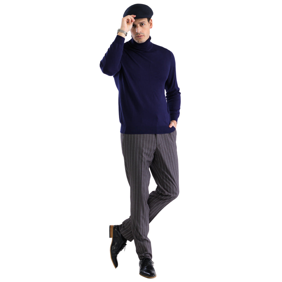 MENS NAVY PULLOVER TURTLENECK SWEATER – SuitUSA