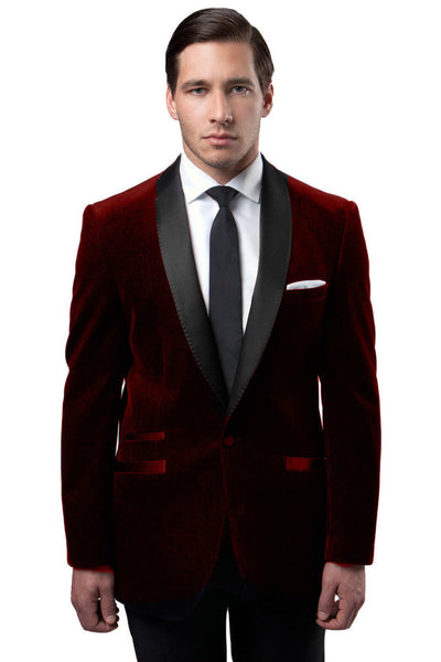 Men's Burgundy Velvet Shawl Collar Tuxedo Jacket