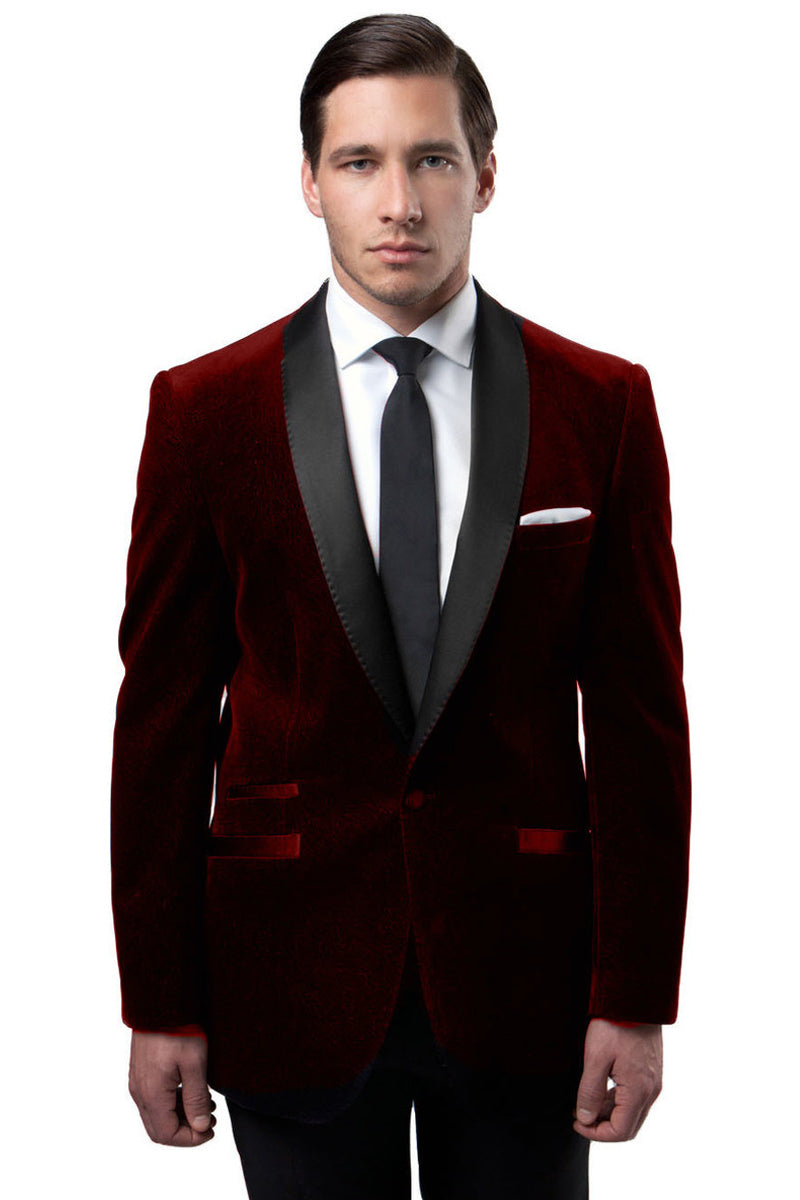 Men's Burgundy Velvet Shawl Collar Tuxedo Jacket