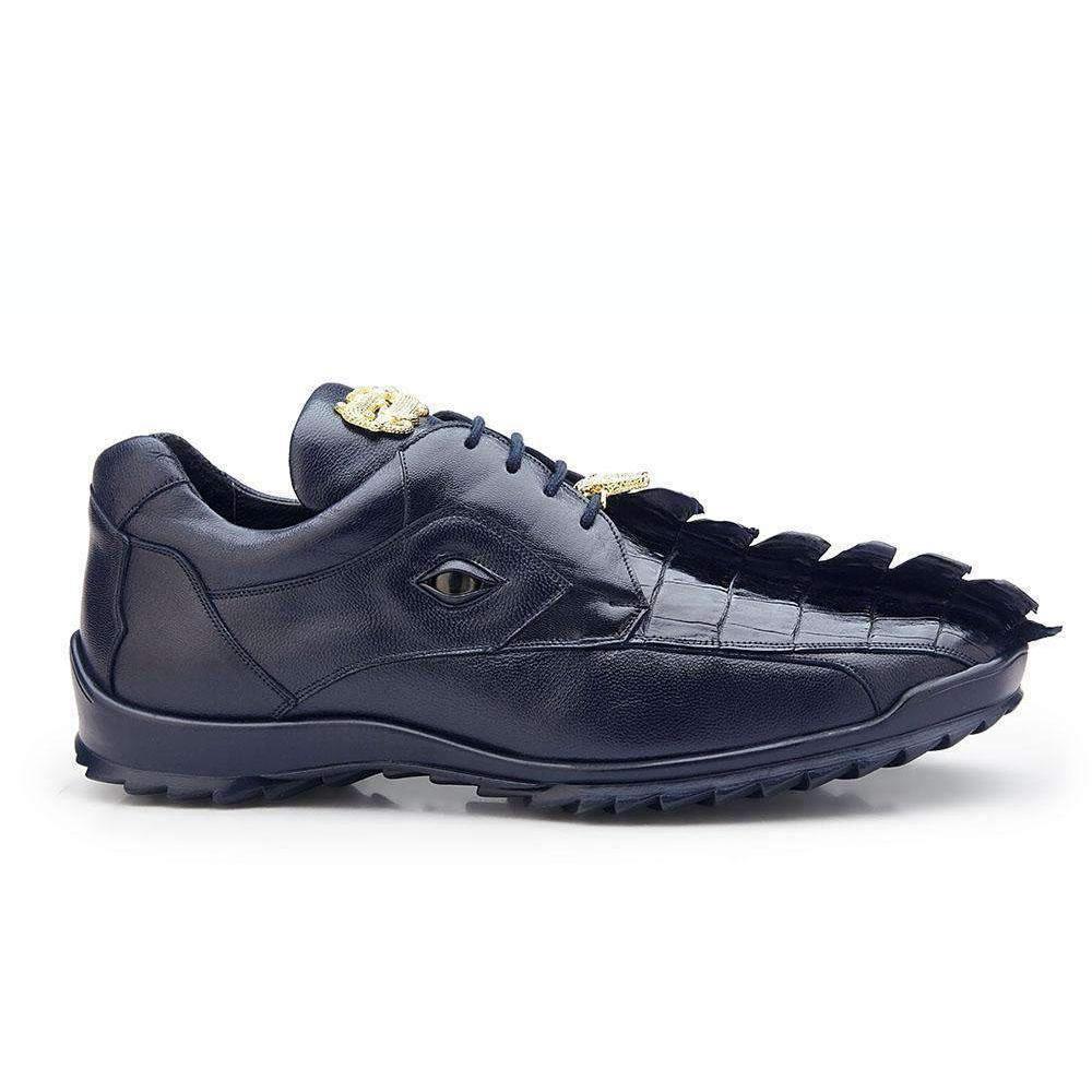 Vasco Men's Night Blue Genuine Hornback Crocodile & Soft Calf Sneakers Belvedere Shoes