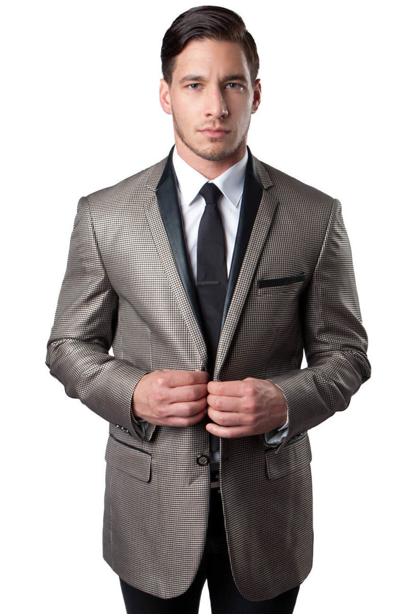 Men's Houndstooth Tuxedo Blazer in Tan