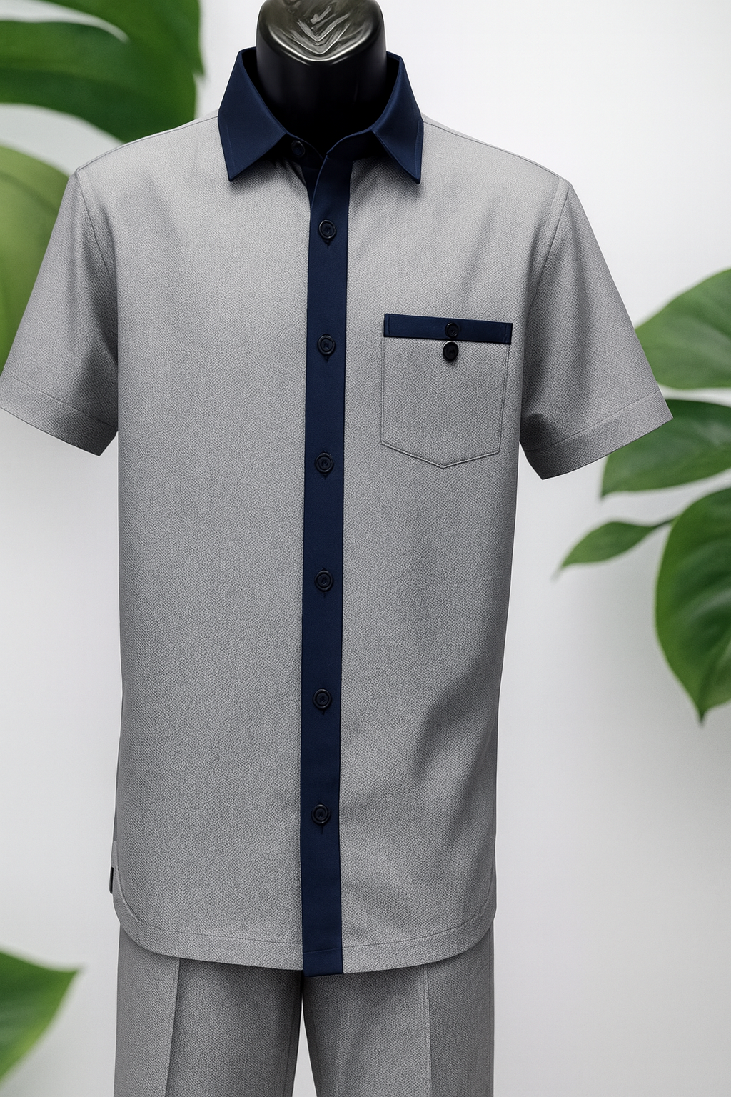 Mens Navy White Houndstooth Short Sleeve Walking Suit by USA Men's Outlet