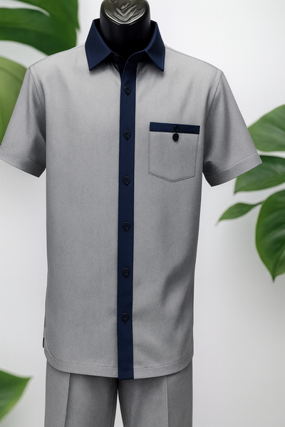 Mens Navy White Houndstooth Short Sleeve Walking Suit by USA Men's Outlet