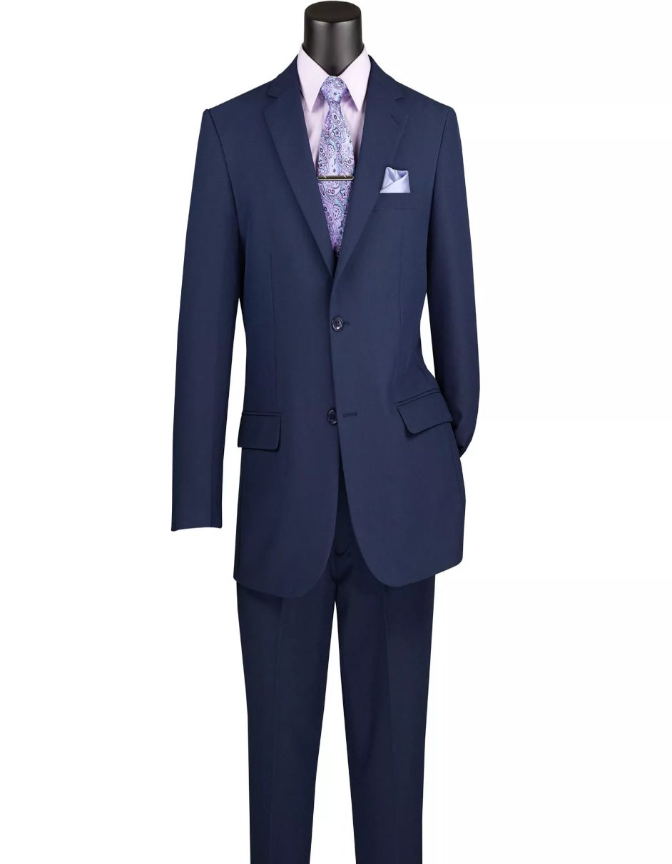 Mens Big and Tall Navy Blue Two Button Classic Fit Poplin Polyester Suit by USA Men's Outlet – SuitUSA