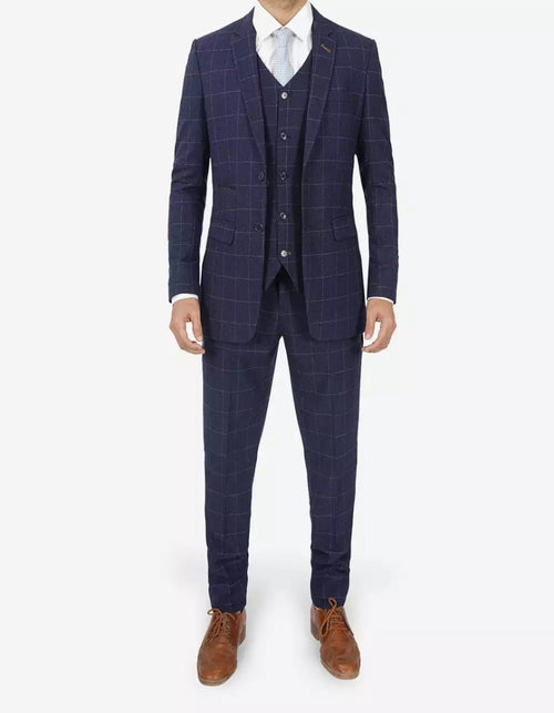 Mens Navy Blue Check 3 Piece 1920s Vintage inspired Suit by USA Men's Outlet