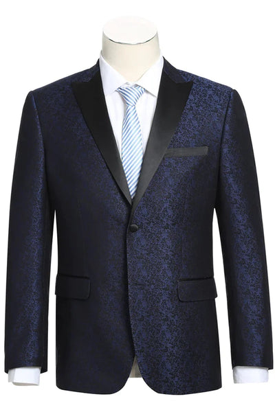 Mens 80s Prom Suit Perfect Outfit - Mens Two Button Peak Lapel Paisley Prom Navy Blue Tuxedo