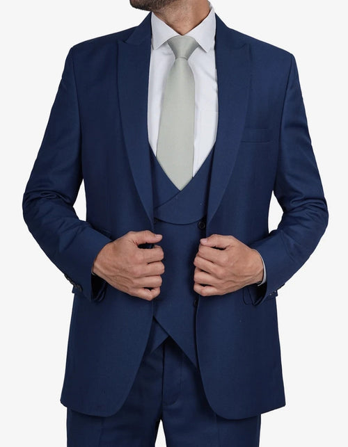 Mens Blue 3 Piece Wedding Vollmer Peak Lapel Suit by USA Men's Outlet