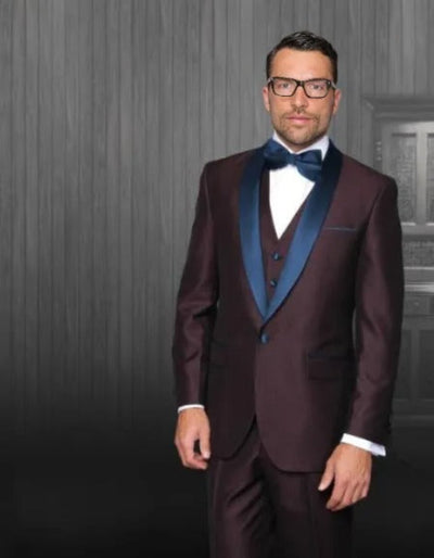 Burgundy Tuxedo - Maroon Burgundy Color - Men's Shawl Lapel Burgundy Tuxedo Gold by Men's Tuxedo USA