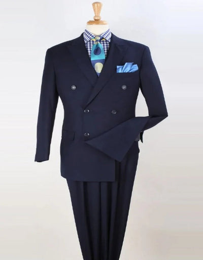 Pleated Suit - Mens Suits With Pleated Pant - Regular Fit Suit - Navy Luxury Wool Suit - Men's Tuxedo USA
