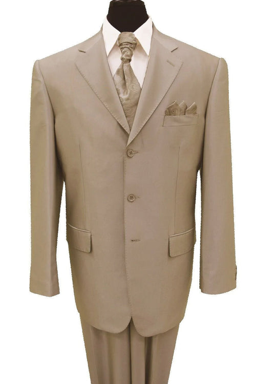 Mens Classic Fit 3 Button Shiny Sharkskin Suit in Tan by Fortino Landiin