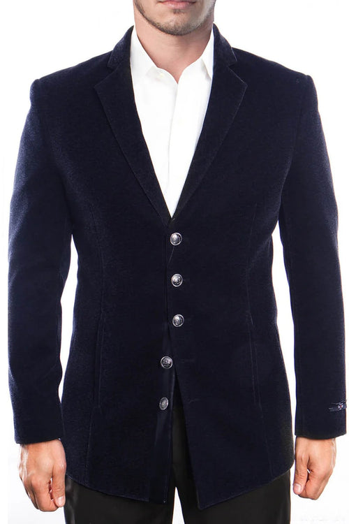 Men's Five Button Vintage Style Velvet Coats in Navy by USA Men's Outlet