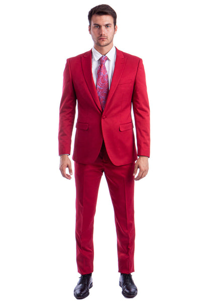 Men's Slim Fit Red Suit with One Button Peak Lapel