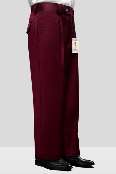 Mens Italian Wool Wide Leg Dress Pants in Burgundy by Statement