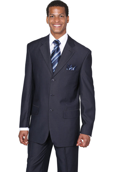 Mens Classic 3 Button Wool Feel Suit in Navy Blue by Fortino Landiin