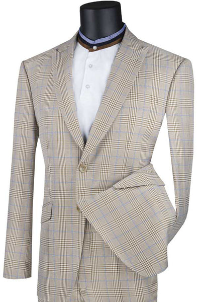 Mens Modern Fit Tan Plaid Suit by Vinci Suits